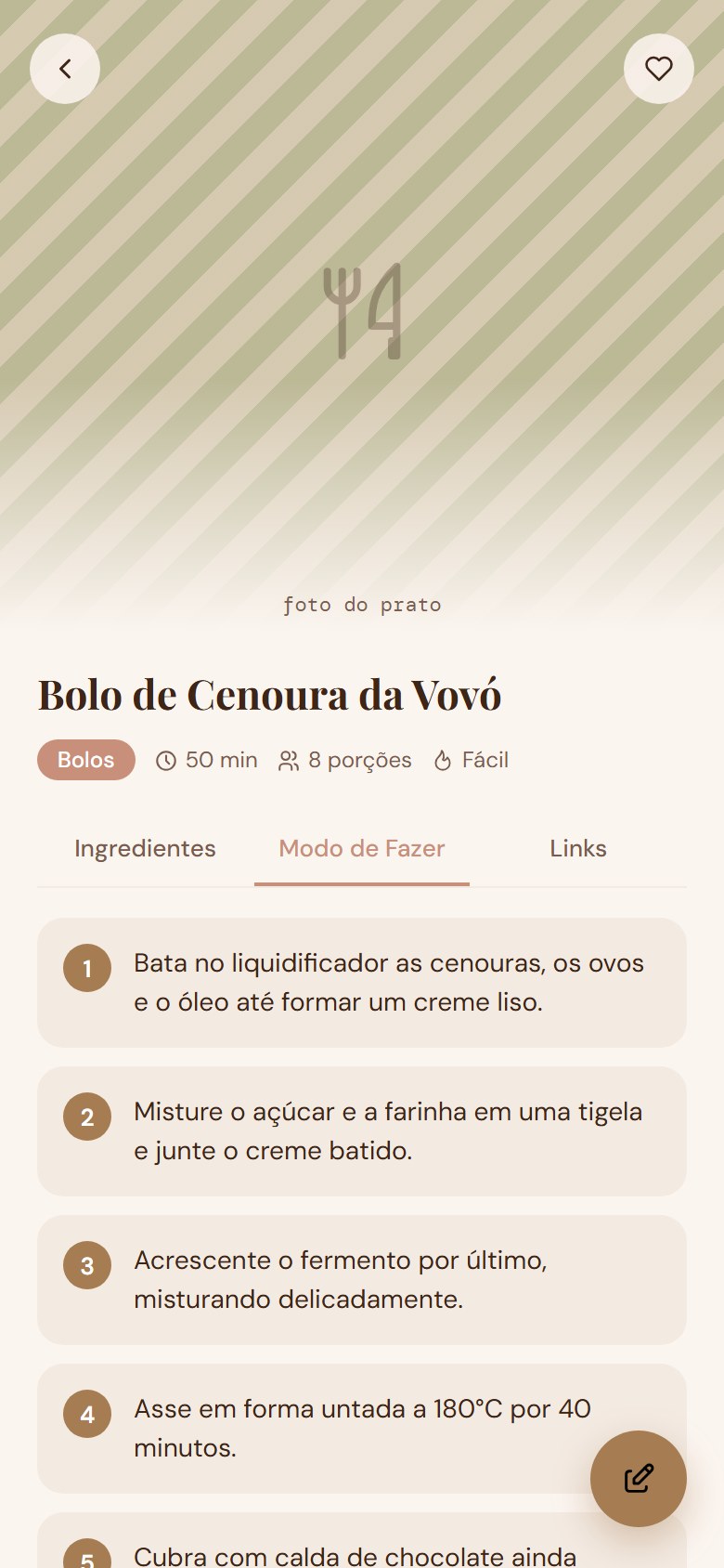 Aba Modo de Fazer com os passos numerados da receita